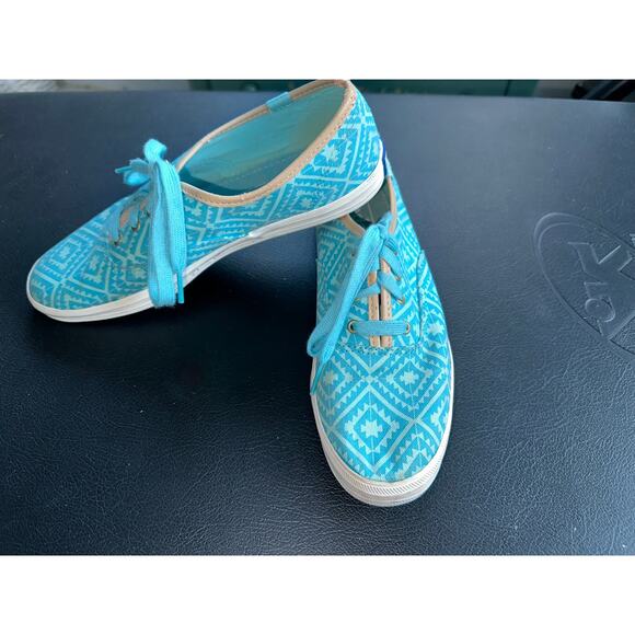 VINTAGE 80's EIGHTIES KEDS TURQUOISE PRINT SNEAKERS 7.5 - Picture 2 of 5